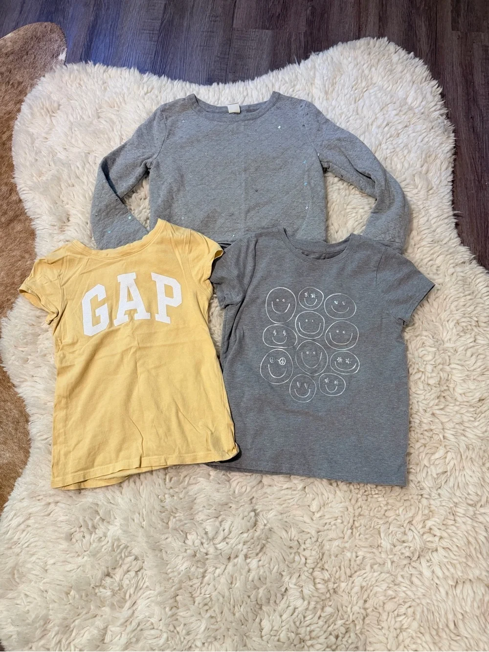 GAP Kids Yellow Logo Tee + Gray Smiley and Sparkle Tops - 3-Pack